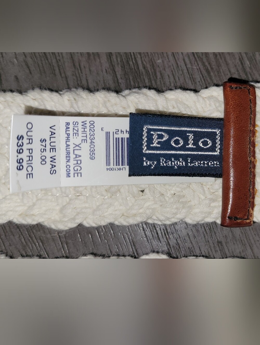 Ralph Lauren Cream Braided Belt with Brown Leather Trim